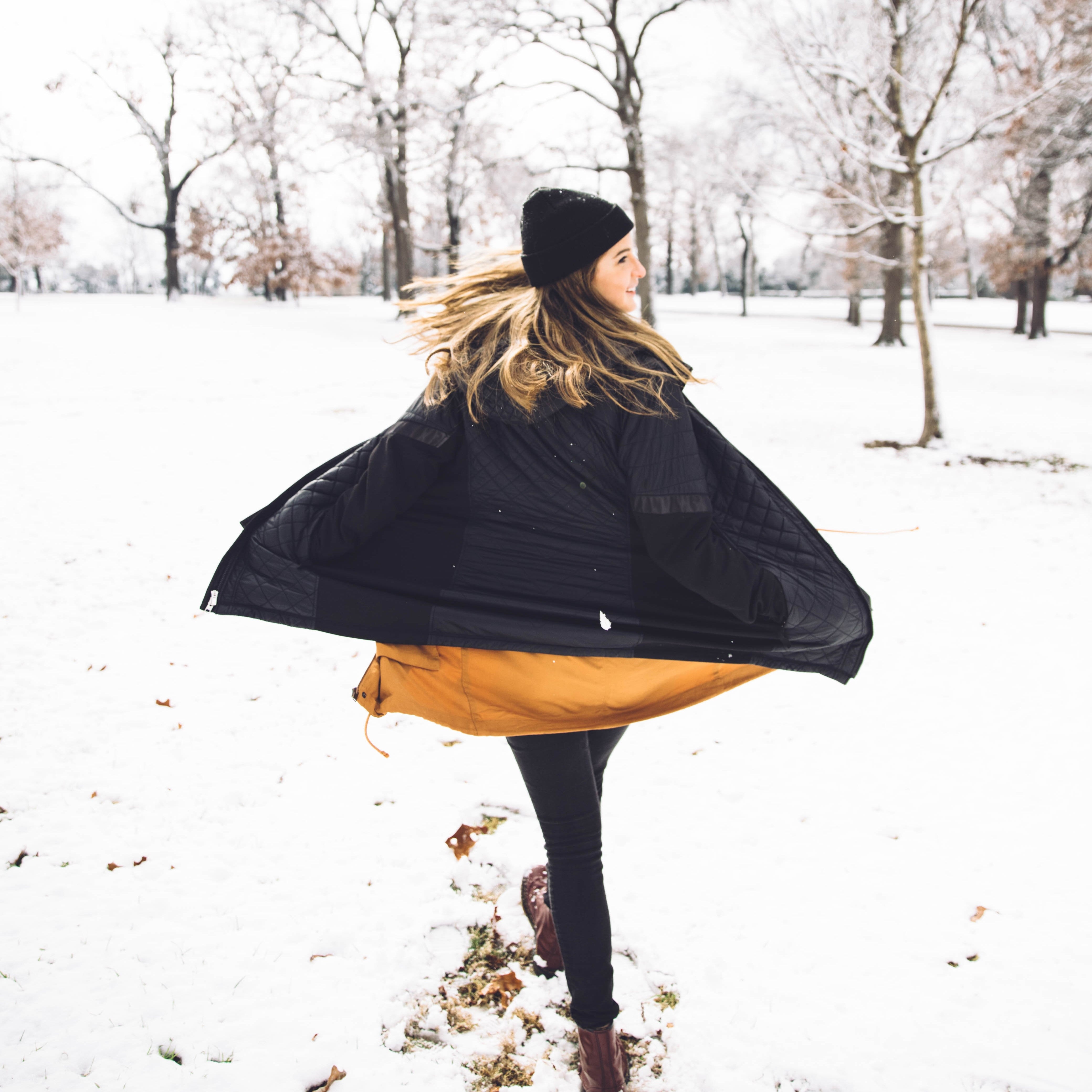 Woman outdoors in winter snow